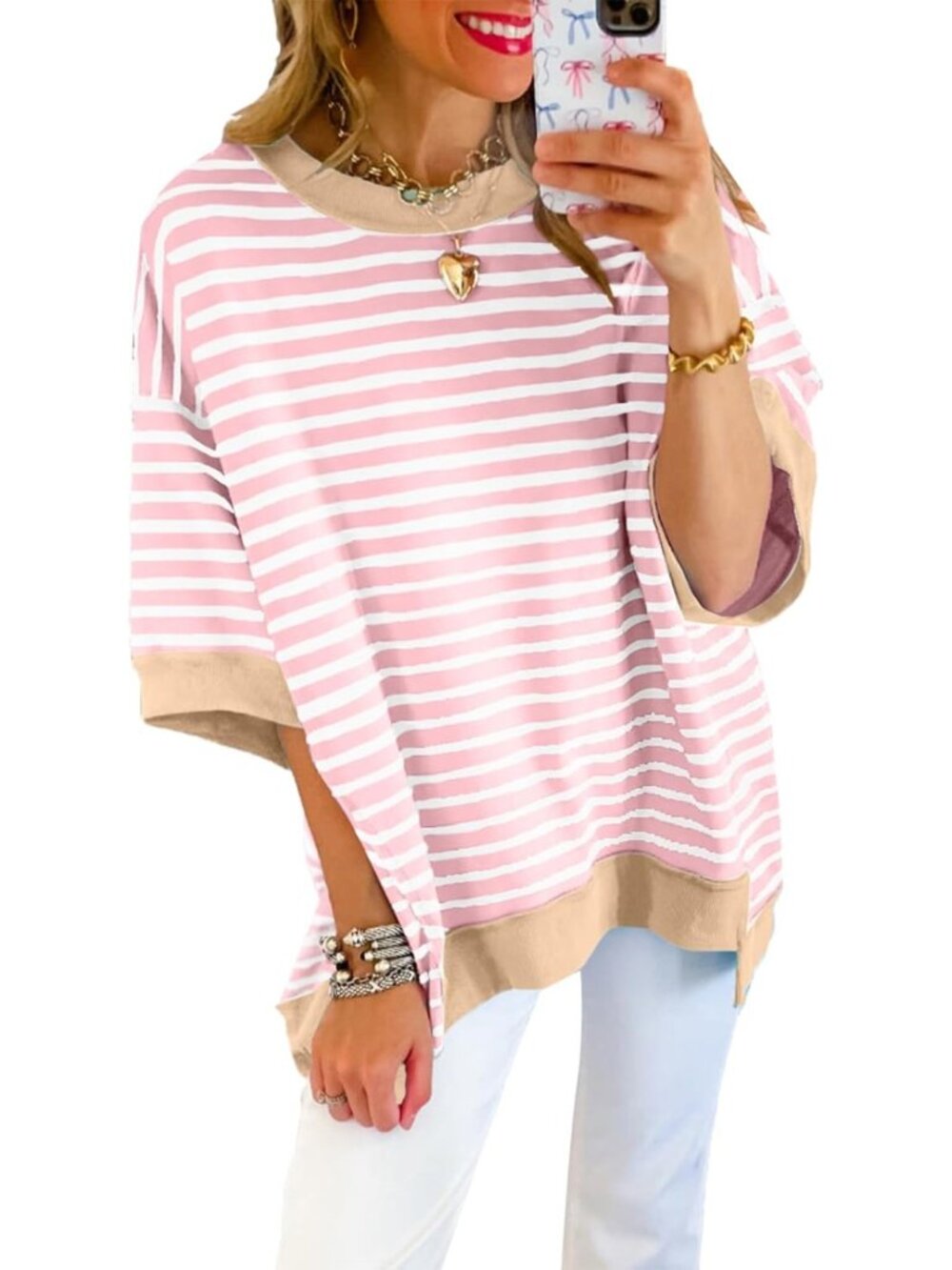 Oversized Striped Crewneck Sweatshirt Pullover Top for Women - Casual Chic Style
